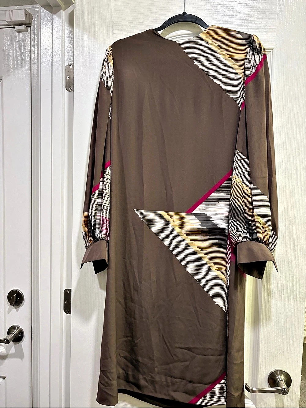 Amy Adams Geometric Midi Dress in Brown & Pink Like New